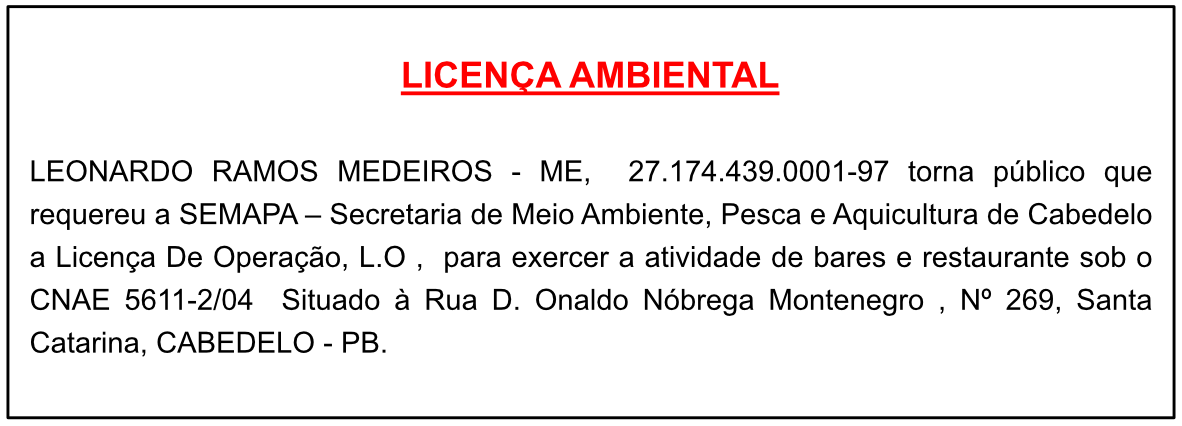 LEONARDO RAMOS MEDEIROS – ME – LICENÇA AMBIENTAL