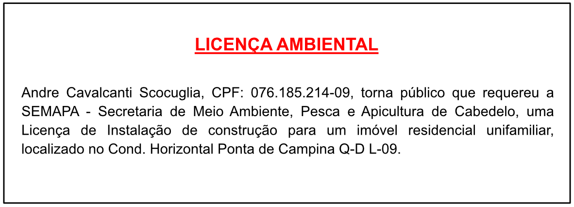 Andre Cavalcanti Scocuglia – LICENÇA AMBIENTAL