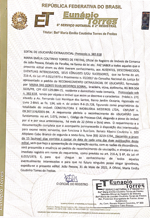 Edital de Usucapião Extrajudicial