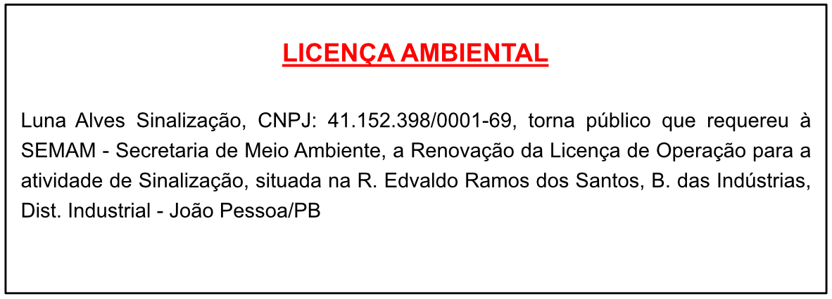 Luna Alves Sinalização – Licença Ambiental