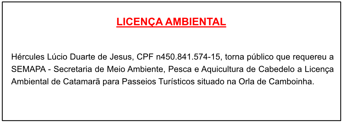 Hércules Lúcio Duarte de Jesus – Licença Ambiental