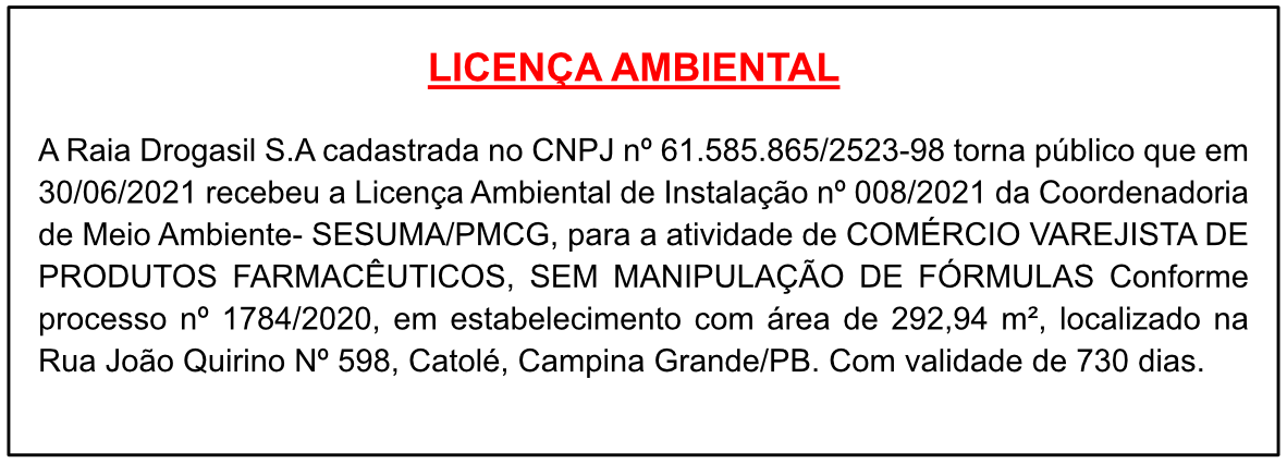 Raia Drogasil S.A – Licença Ambiental