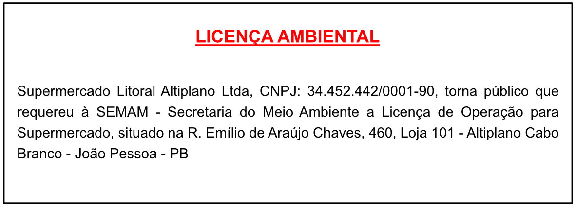 Supermercado Litoral Altiplano Ltda – Licença Ambiental