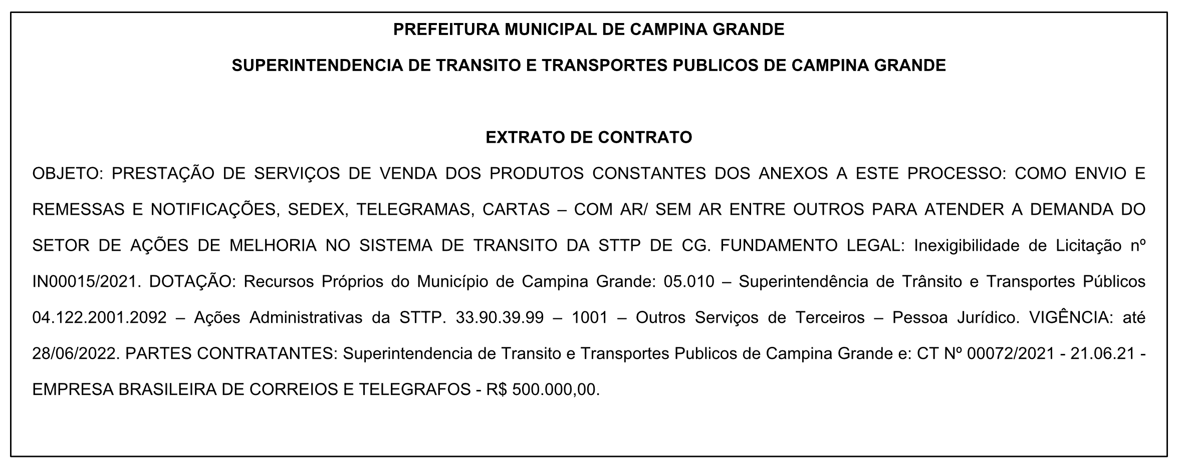 STTP/CG – EXTRATO DE CONTRATO