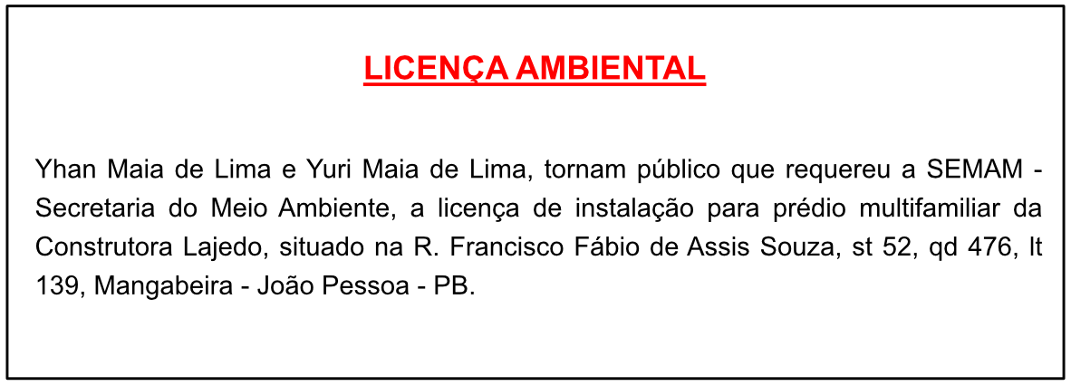 Yhan Maia de Lima e Yuri Maia de Lima – Licença Ambiental