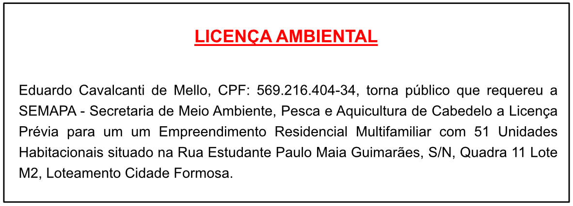 Eduardo Cavalcanti de Mello – Licença Ambiental