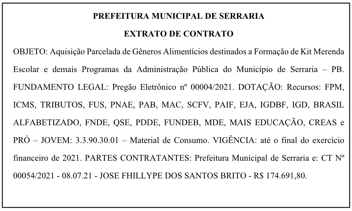 PREFEITURA MUNICIPAL DE SERRARIA – EXTRATO DE CONTRATO