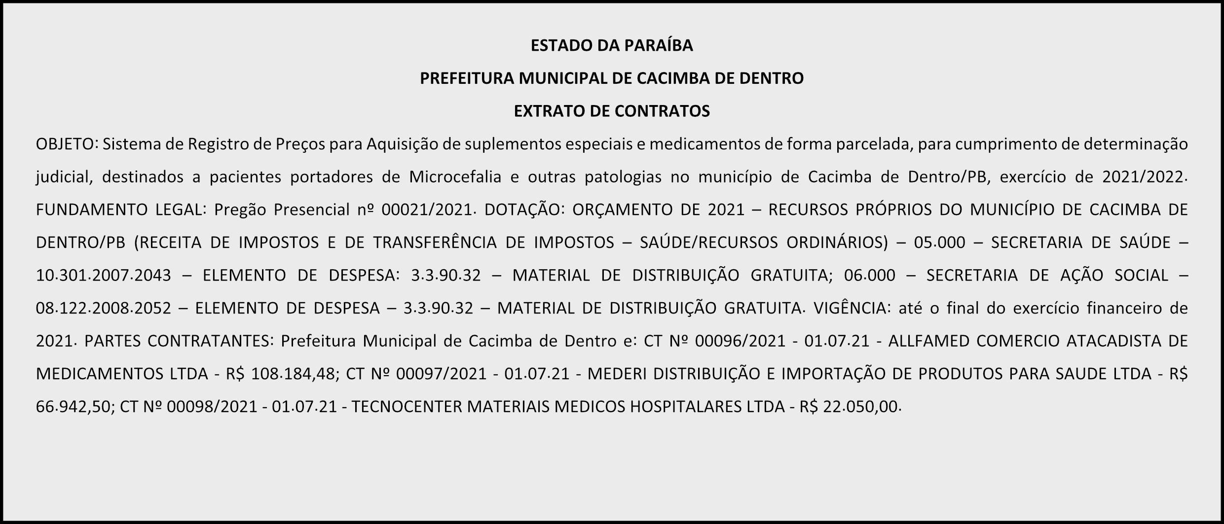 PREFEITURA MUNICIPAL DE CACIMBA DE DENTRO – EXTRATO DE CONTRATOS