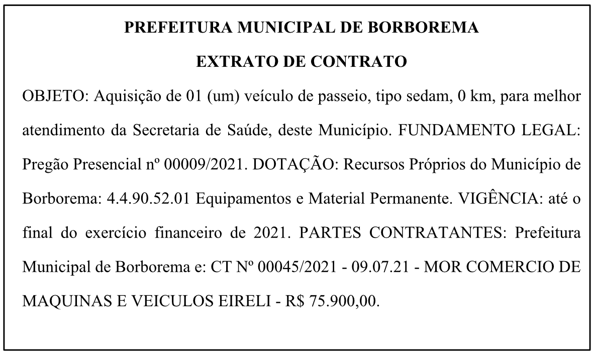 PREFEITURA MUNICIPAL DE BORBOREMA – EXTRATO DE CONTRATO