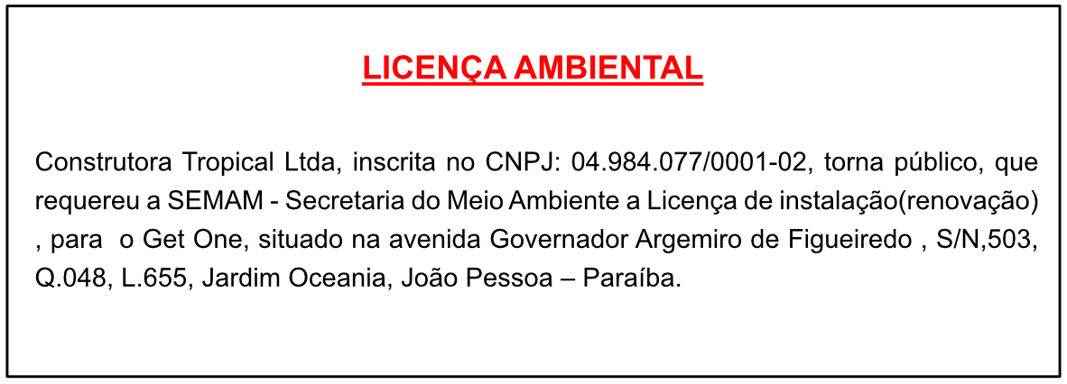 Construtora Tropical Ltda – Licença Ambiental