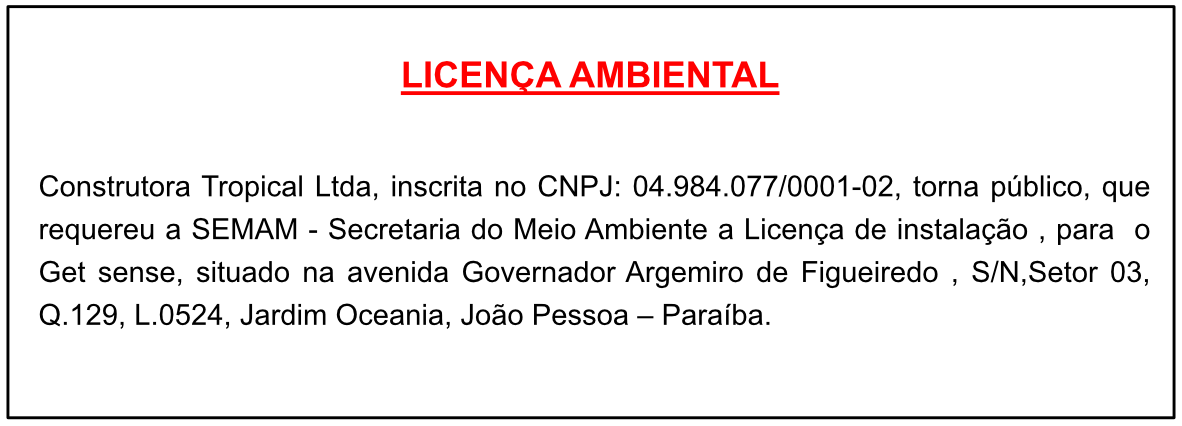 Construtora Tropical Ltda – Licença Ambiental