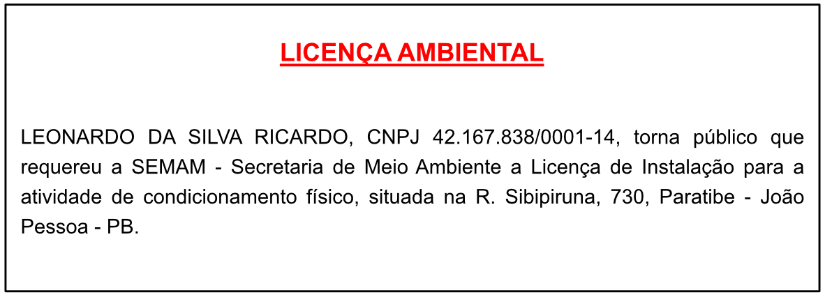 LEONARDO DA SILVA RICARDO – LICENÇA AMBIENTAL