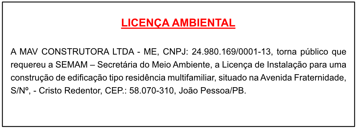 MAV CONSTRUTORA LTDA – ME – LICENÇA AMBIENTAL