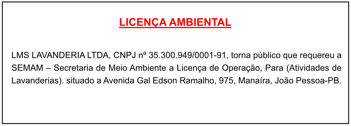 LMS LAVANDERIA LTDA – LICENÇA AMBIENTAL