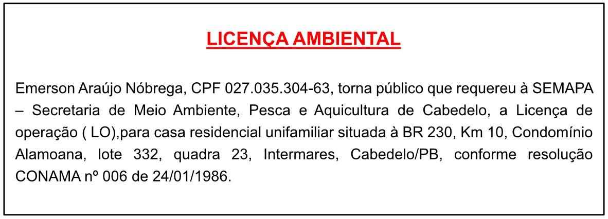Emerson Araújo Nóbrega – Licença Ambiental