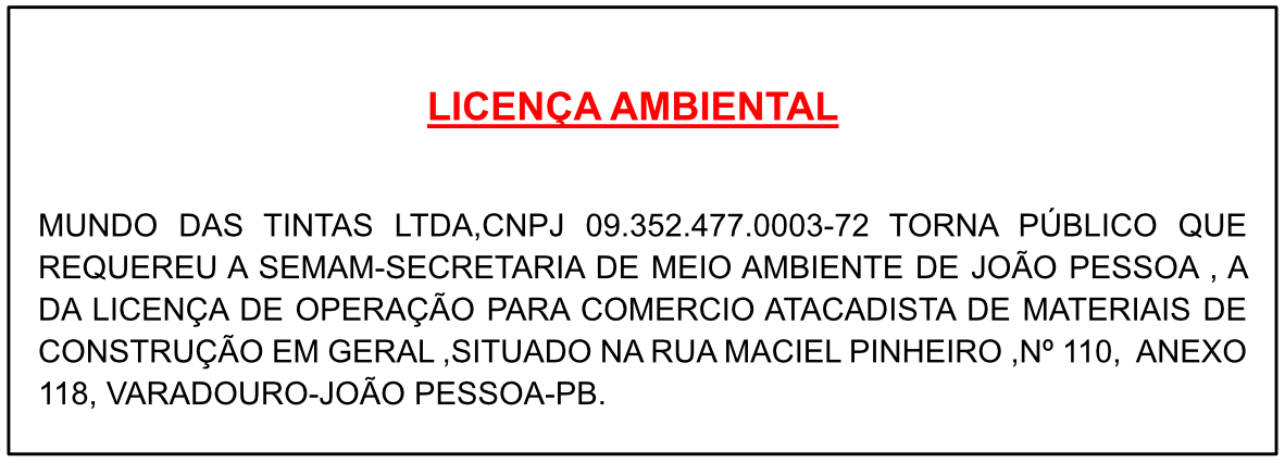 MUNDO DAS TINTAS LTDA -LICENÇA AMBIENTAL