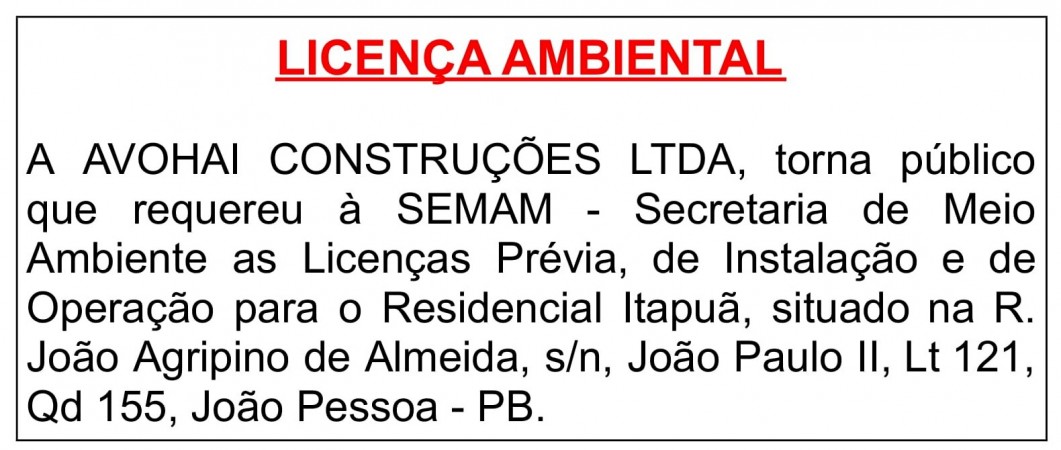 AVOHAI CONSTRUÇÕES LTDA – LICENÇA AMBIENTAL