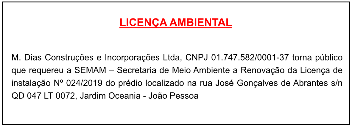 M. Dias Construções e Incorporações Ltda – Licença Ambiental