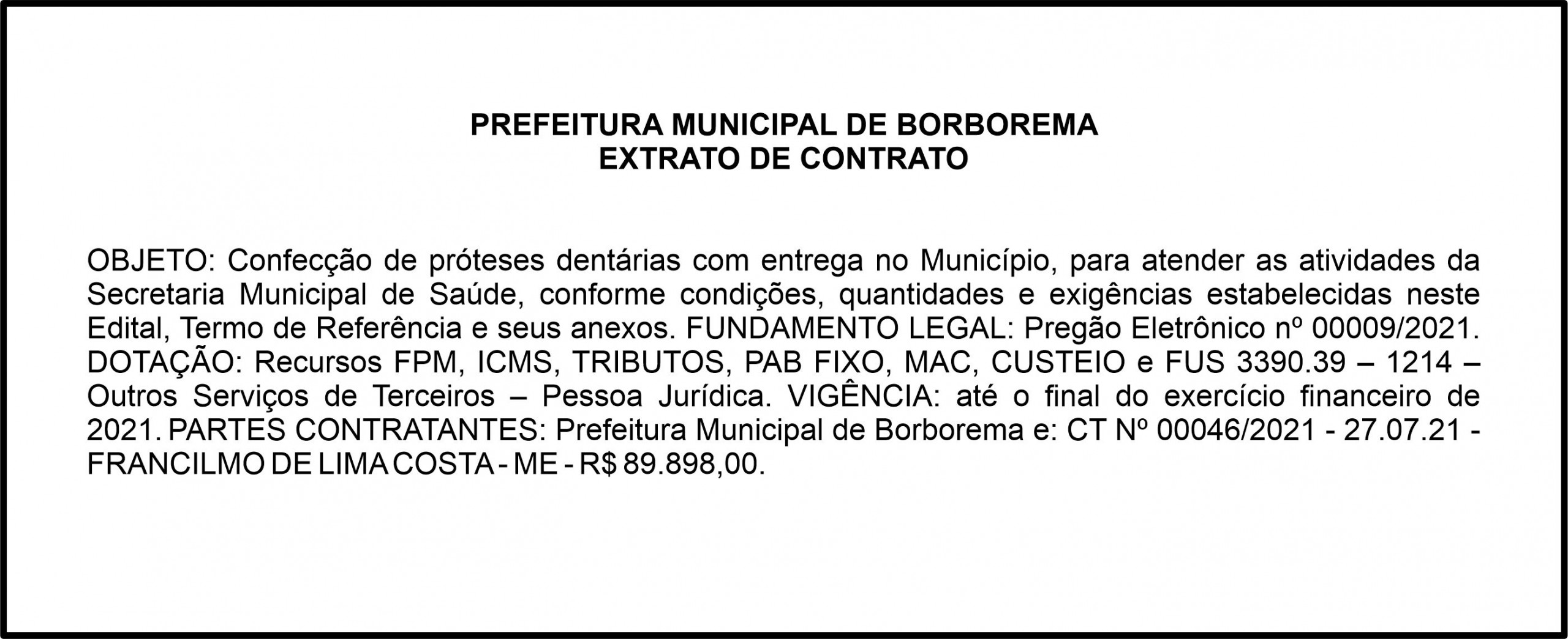 PREFEITURA MUNICIPAL DE BORBOREMA – EXTRATO DE CONTRATO