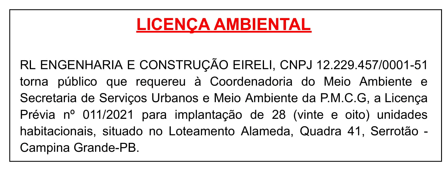RL ENGENHARIA E CONSTRUÇÃO EIRELI – LICENÇA AMBIENTAL