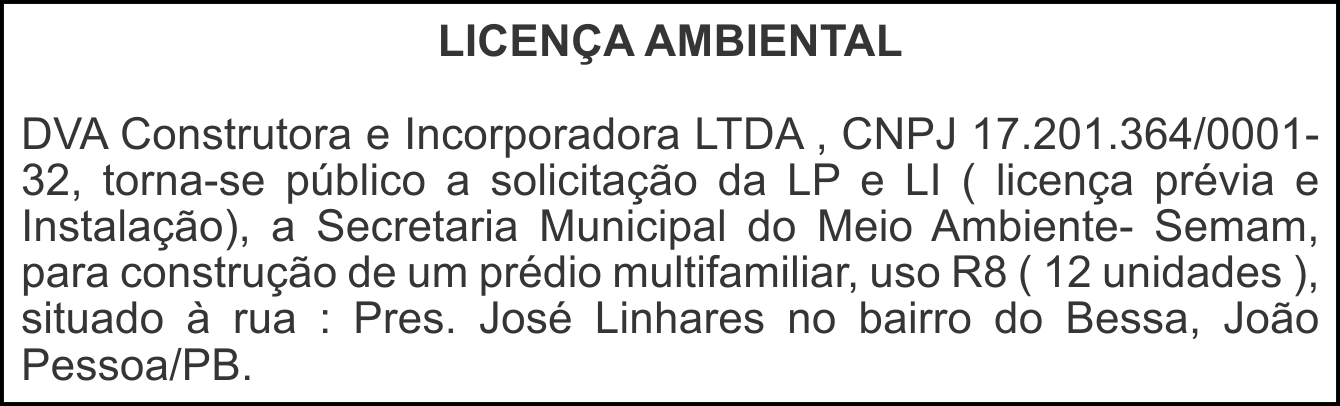 Licença Ambiental – DVA Construtora e Incorporadora LTDA