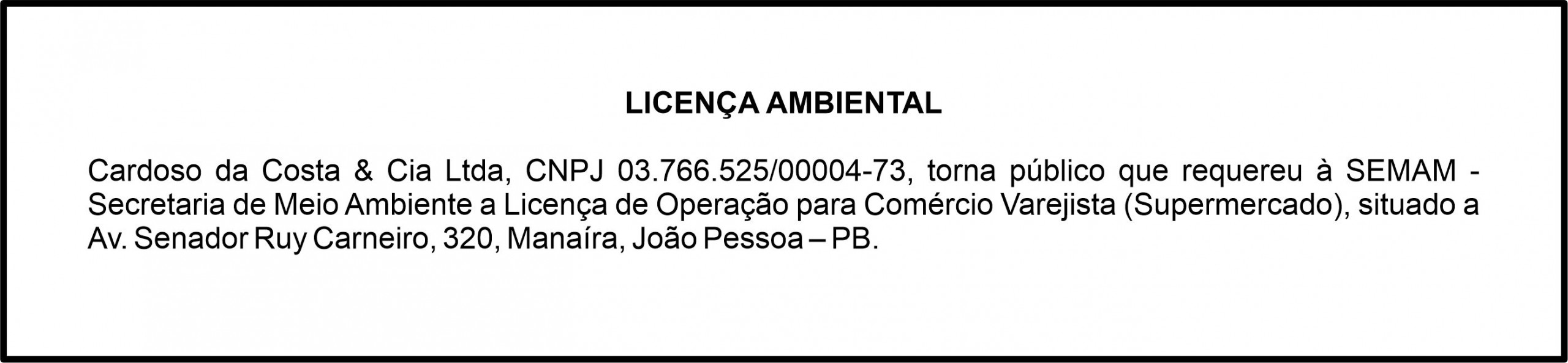 Cardoso da Costa & Cia Ltda – Licença Ambiental