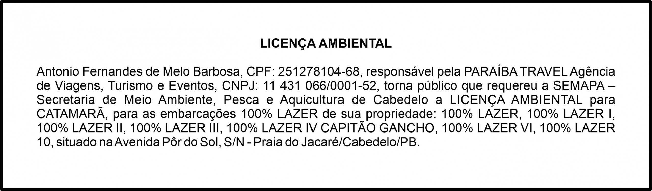 Antonio Fernandes de Melo Barbosa – Licença Ambiental