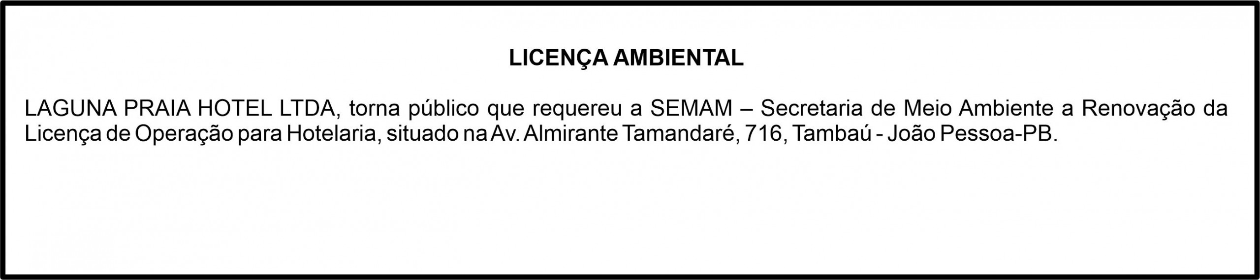 LAGUNA PRAIA HOTEL LTDA – LICENÇA AMBIENTAL