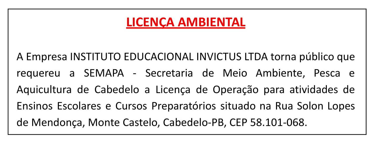 INSTITUTO EDUCACIONAL INVICTUS LTDA – LICENÇA AMBIENTAL