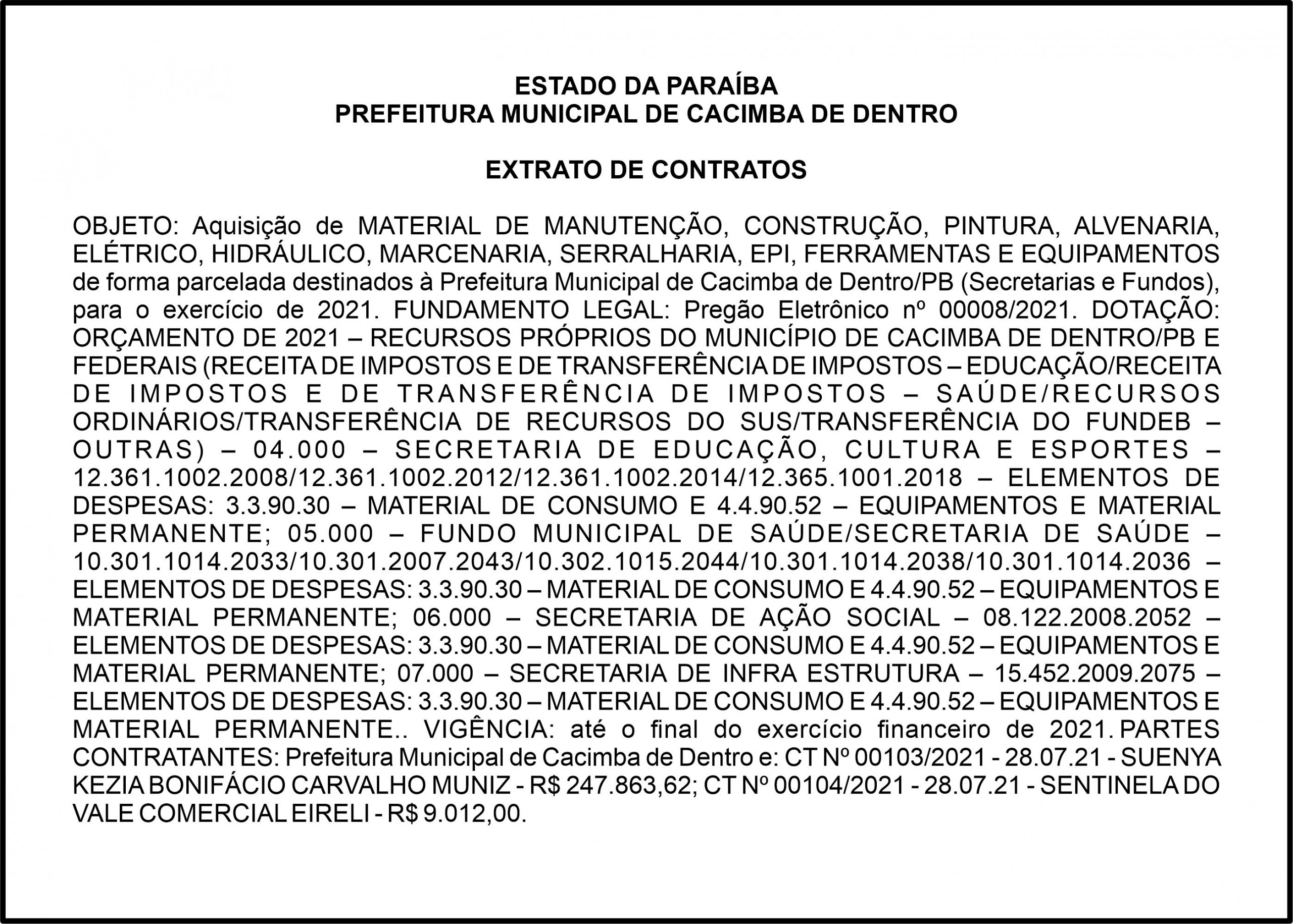 PREFEITURA MUNICIPAL DE CACIMBA DE DENTRO – EXTRATO DE CONTRATOS