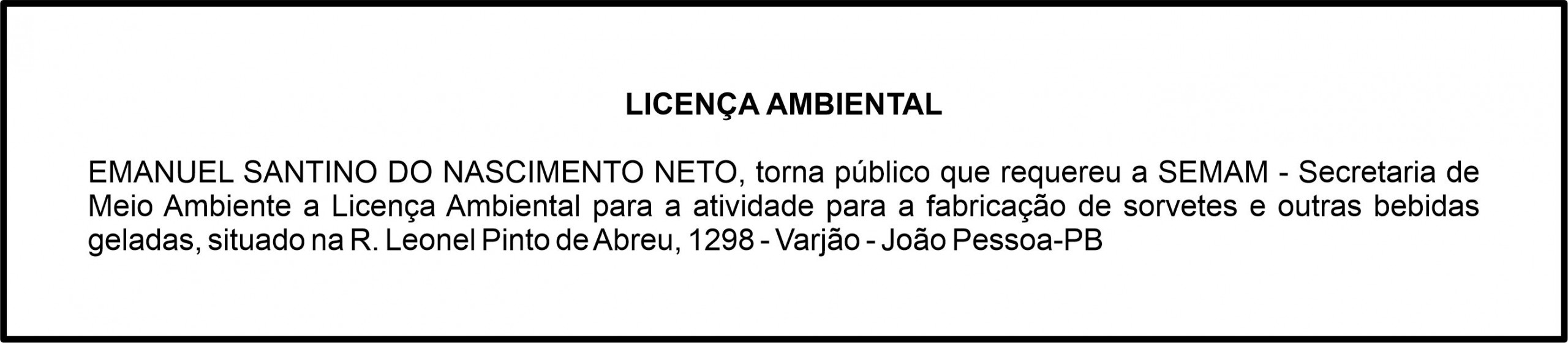 EMANUEL SANTINO DO NASCIMENTO NETO – LICENÇA AMBIENTAL