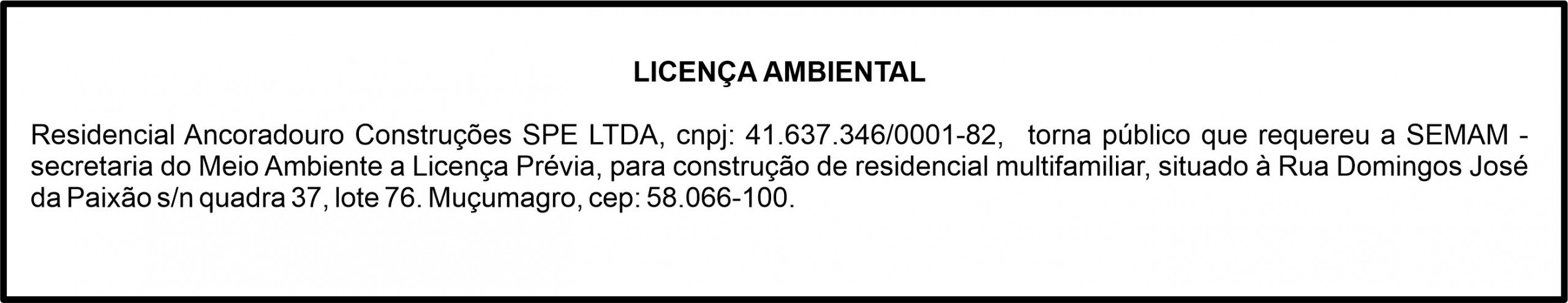 Residencial Ancoradouro Construções SPE LTDA – Licença Ambiental