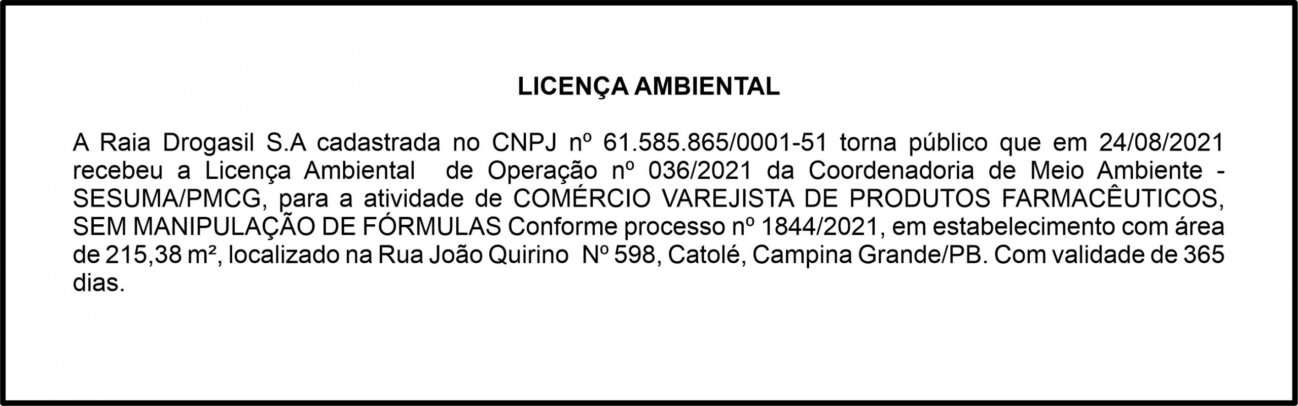 Raia Drogasil S.A – Licença Ambiental