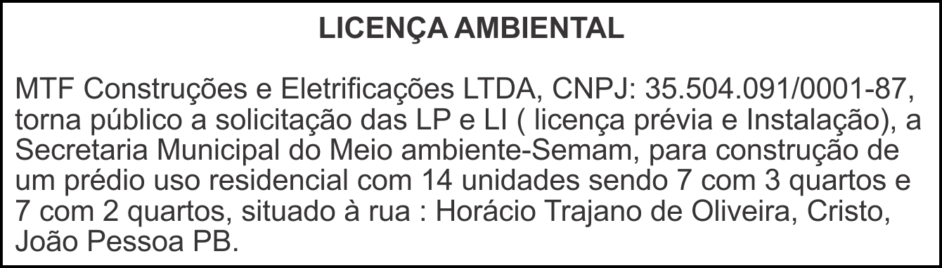 Licença Ambiental – MTF Construções e Eletrificações Ltda