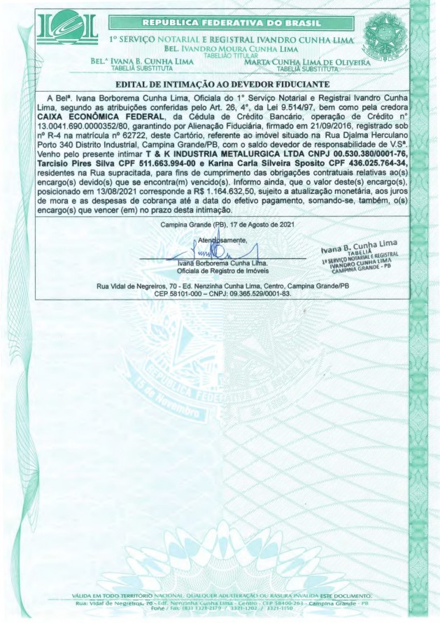 Edital de Intimação ao Devedor Fiduciante