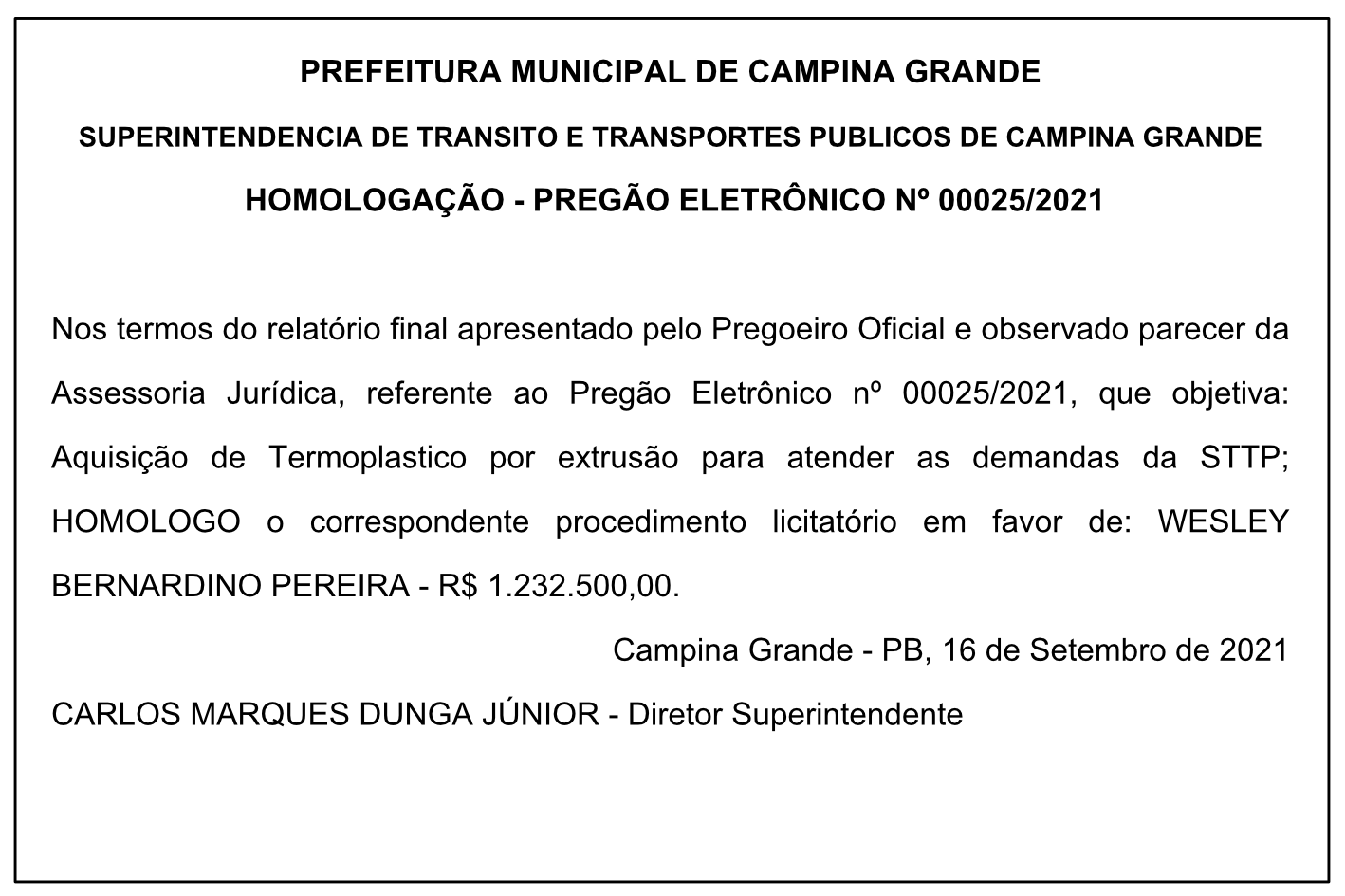 STTP – HOMOLOGAÇÃO – PREGÃO ELETRÔNICO Nº 00025/2021