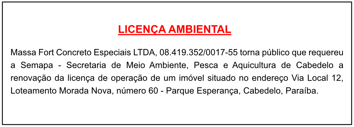 Massa Fort Concreto Especiais LTDA – Licença Ambiental