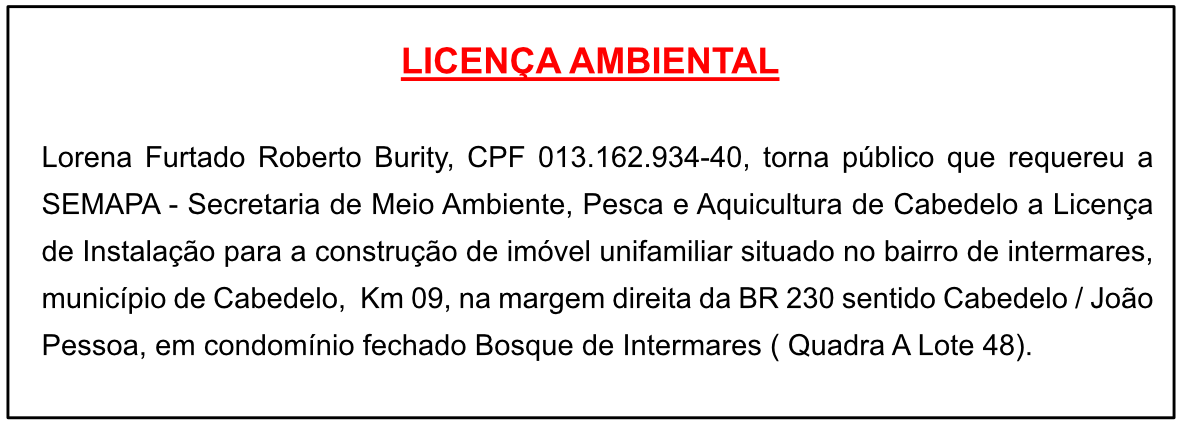 Lorena Furtado Roberto Burity – Licença Ambiental