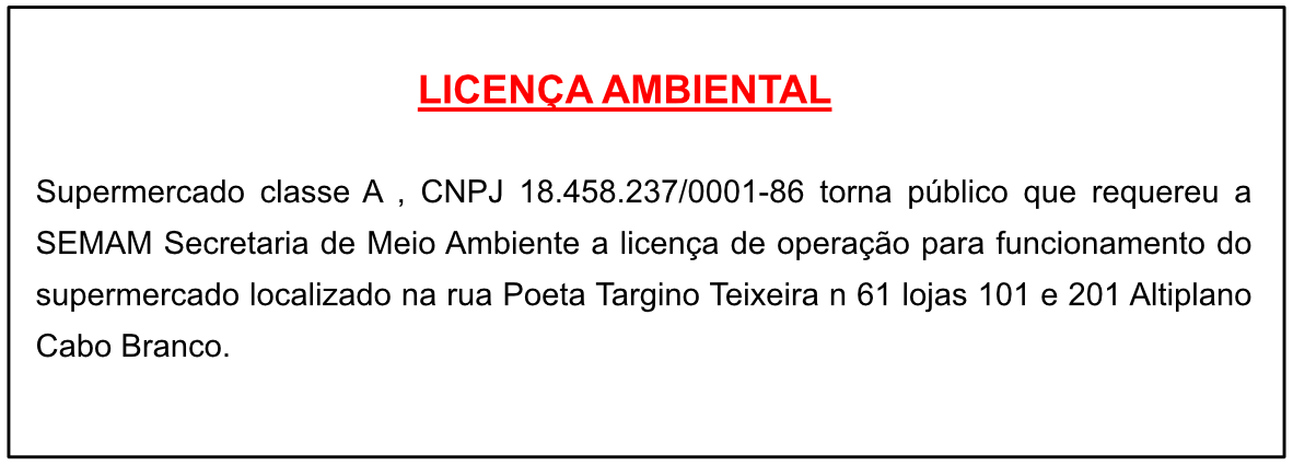 Supermercado Classe A – Licença Ambiental
