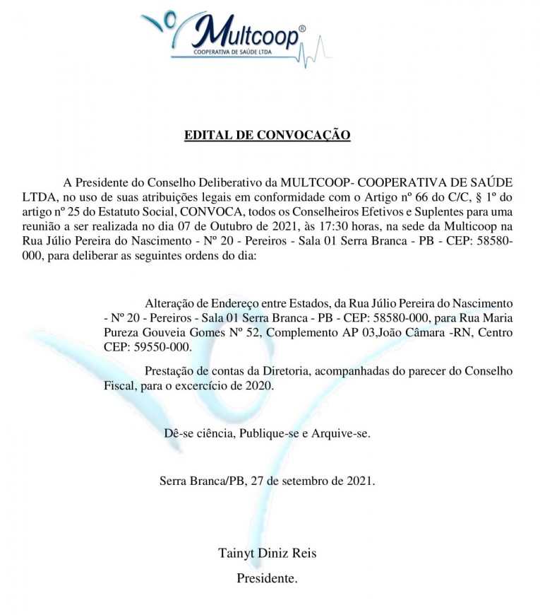 MULTCOOP – EDITAL DE CONVOCAÇÃO