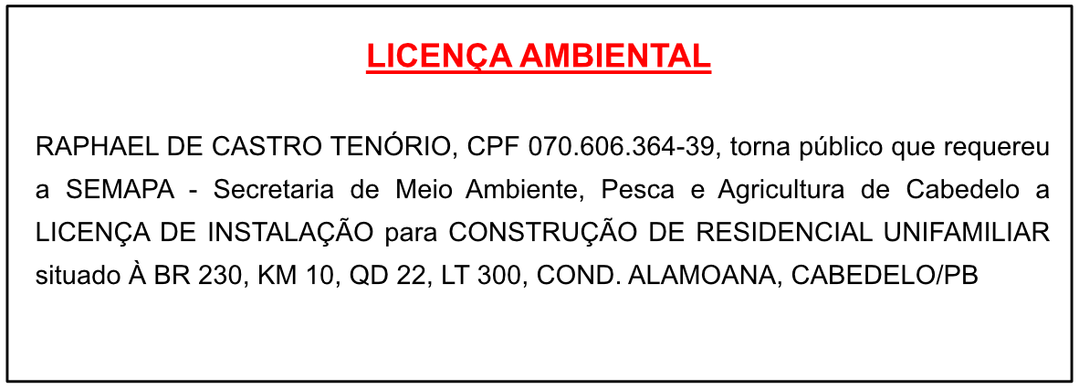 RAPHAEL DE CASTRO TENÓRIO – LICENÇA AMBIENTAL