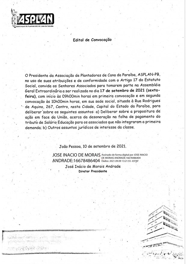 ASPLAN – EDITAL DE CONVOCAÇÃO