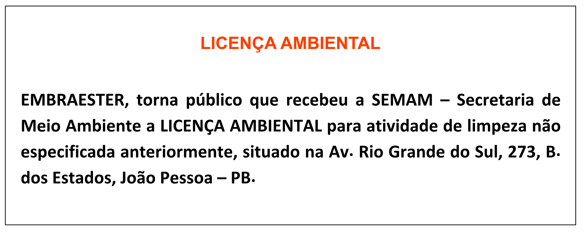 EMBRAESTER – LICENÇA AMBIENTAL