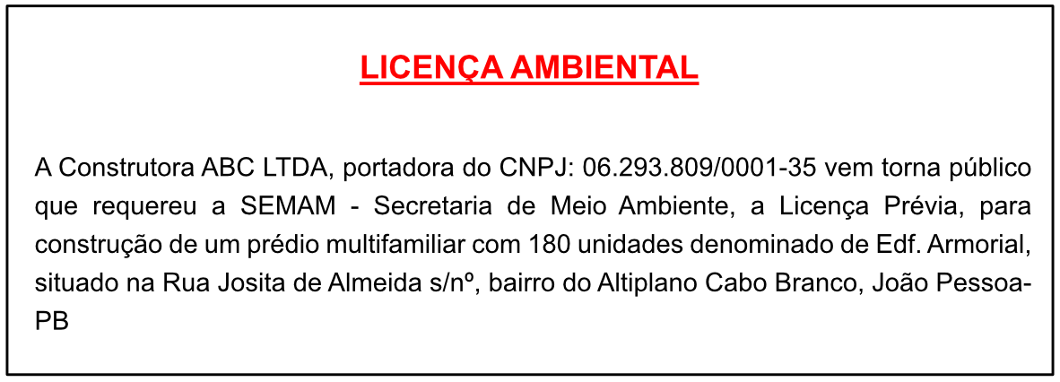 Construtora ABC LTDA – Licença Ambiental