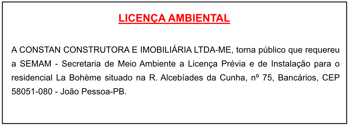CONSTAN CONSTRUTORA E IMOBILIÁRIA LTDA-ME – LICENÇA AMBIENTAL