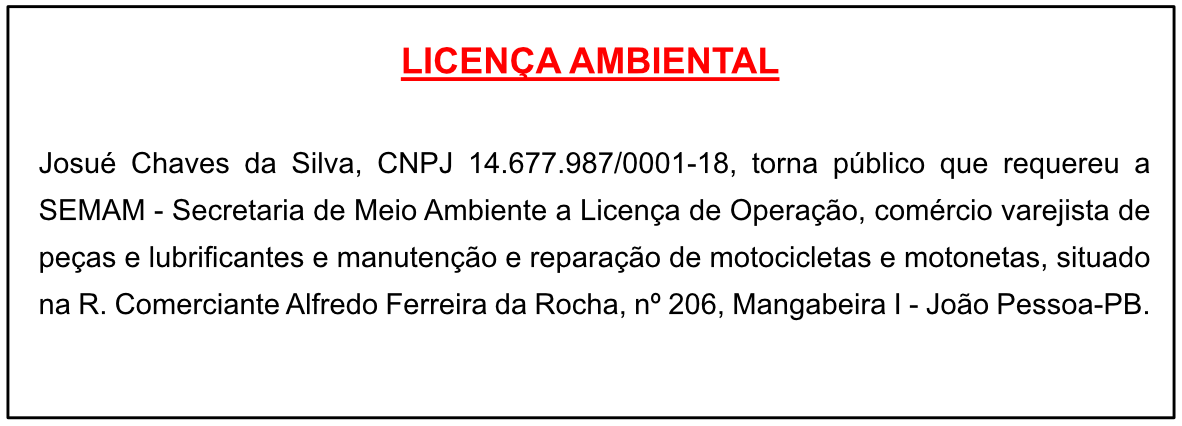 Josué Chaves da Silva – Licença Ambiental