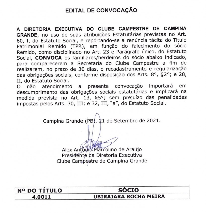 CLUBE CAMPESTRE – CG – EDITAL DE CONVOCAÇÃO