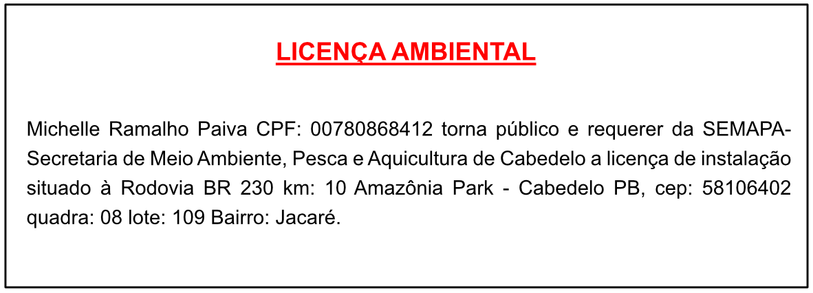 Michelle Ramalho Paiva – Licença Ambiental