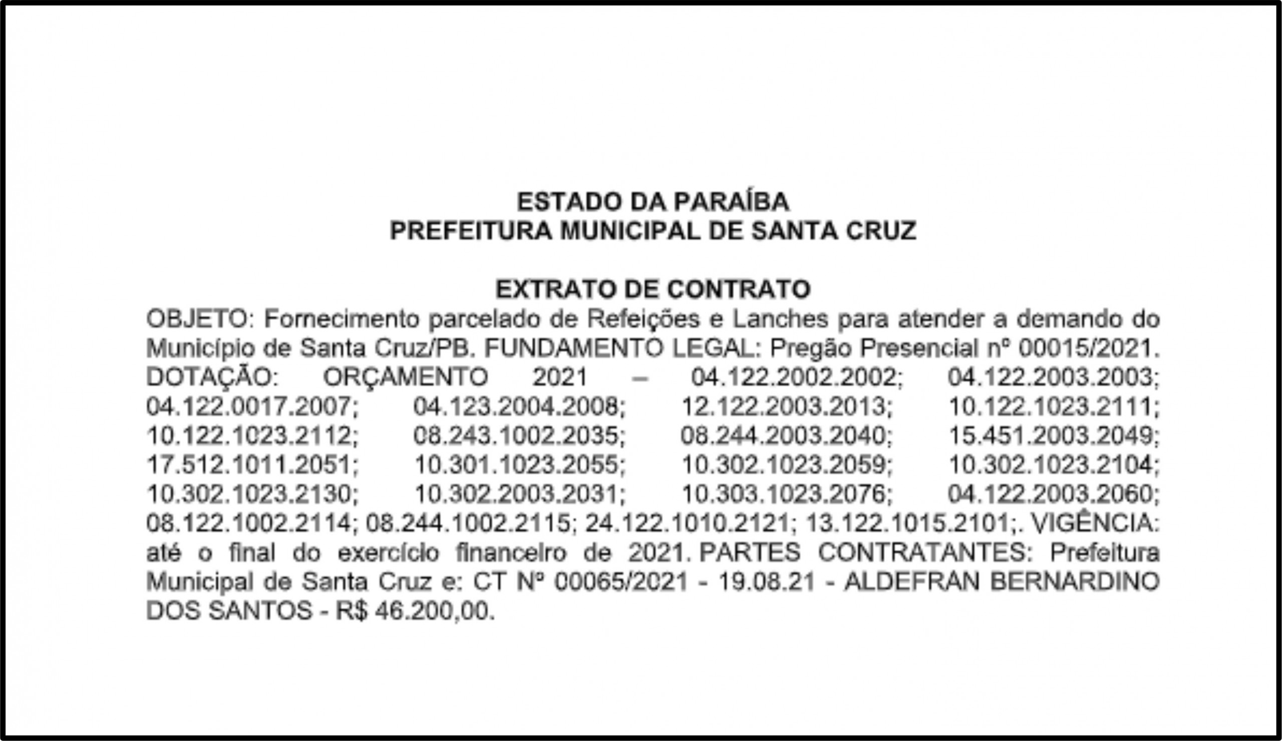 PREFEITURA MUNICIPAL DE SANTA CRUZ – EXTRATO DE CONTRATO