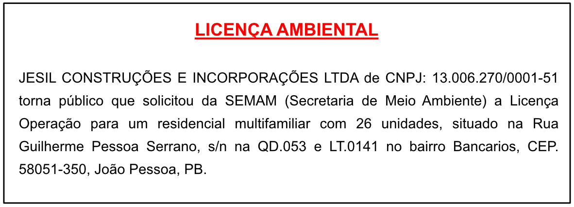 JESIL CONSTRUÇÕES E INCORPORAÇÕES LTDA  – LICENÇA AMBIENTAL